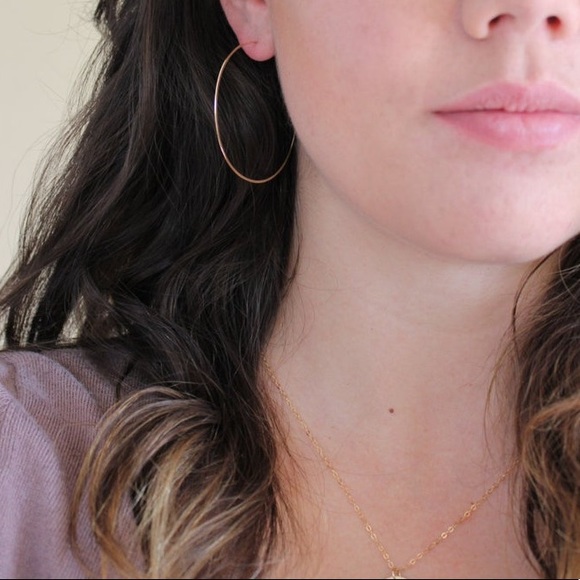 2” 50mm 14k Gold Wire Thin Polished Hoop Earrings - Picture 3 of 7